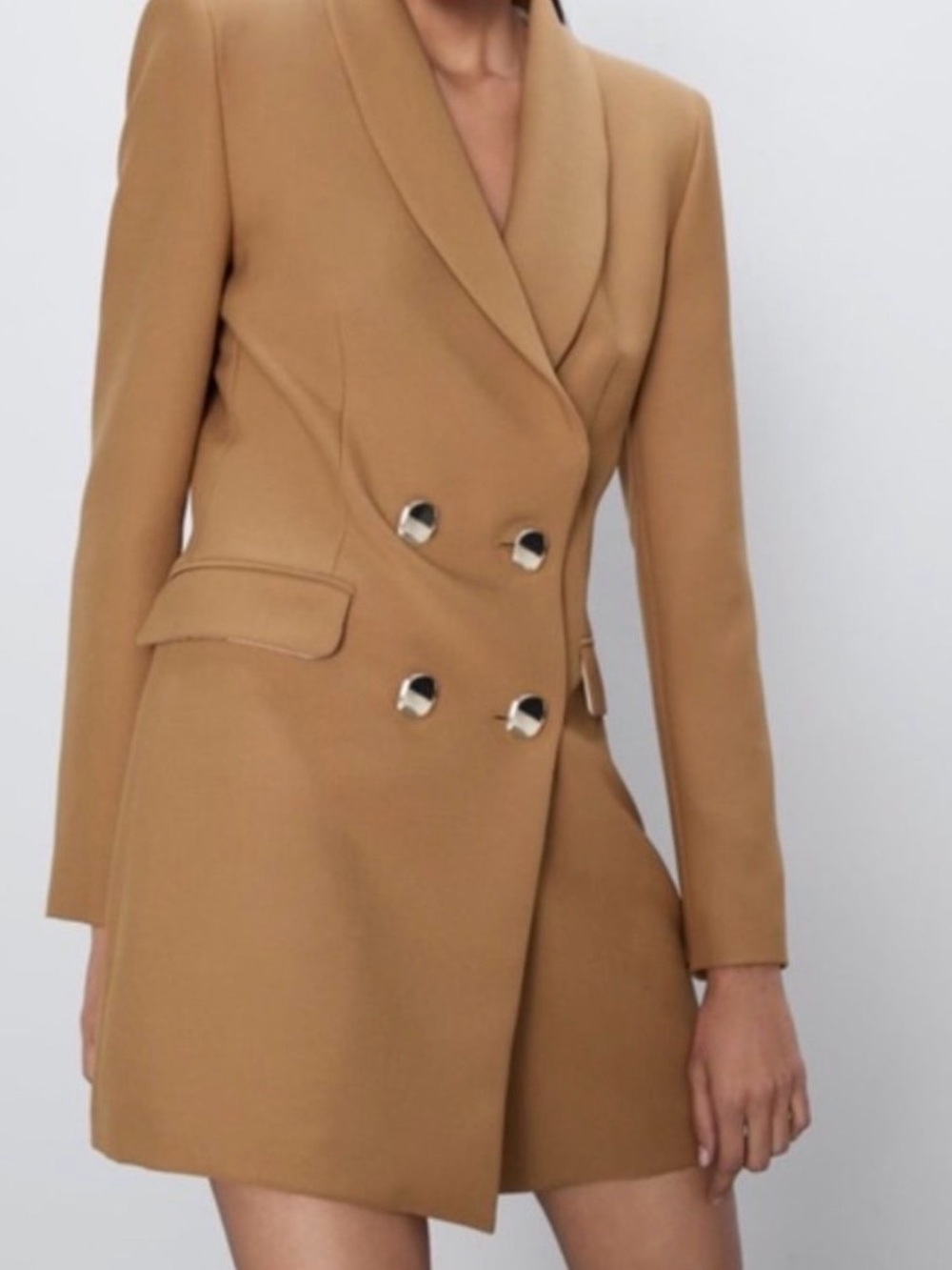 Zara Camel Double-Breasted Women's Blazer